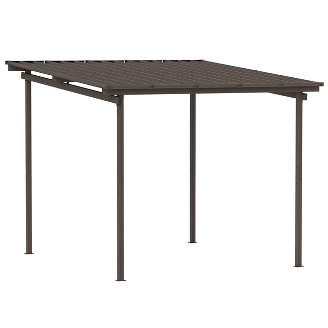 3 x 3m Garden Pergola with Waterproof Metal Roof Lean-To Gazebo Wind-Resistant Easy Assembly - Brown