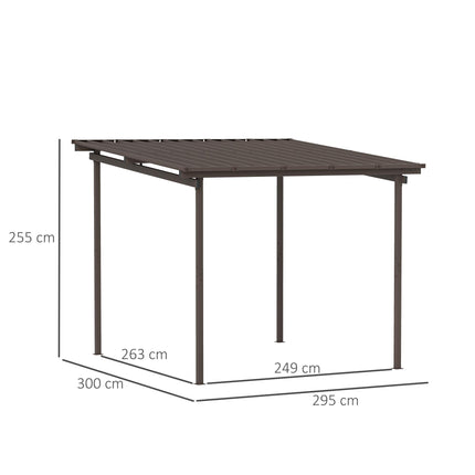3 x 3m Garden Pergola with Waterproof Metal Roof Lean-To Gazebo Wind-Resistant Easy Assembly - Brown