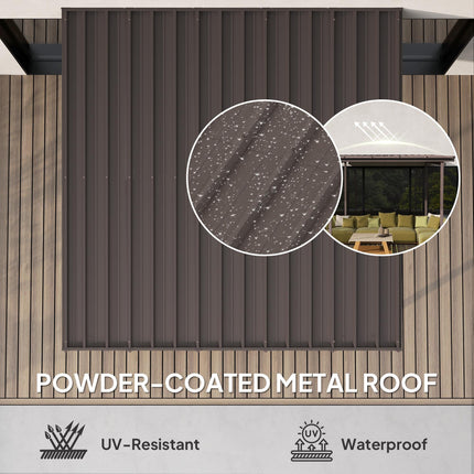 3 x 3m Garden Pergola with Waterproof Metal Roof Lean-To Gazebo Wind-Resistant Easy Assembly - Brown