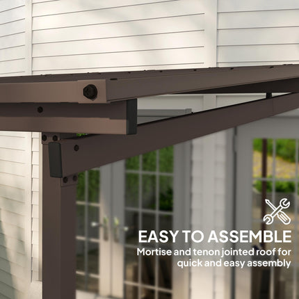 3 x 3m Garden Pergola with Waterproof Metal Roof Lean-To Gazebo Wind-Resistant Easy Assembly - Brown
