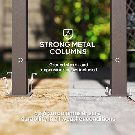 3 x 3m Garden Pergola with Waterproof Metal Roof Lean-To Gazebo Wind-Resistant Easy Assembly - Brown