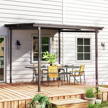 3 x 3m Garden Pergola with Waterproof Metal Roof Lean-To Gazebo Wind-Resistant Easy Assembly - Brown