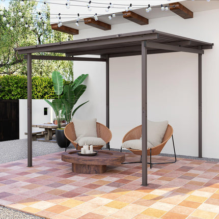 3 x 3m Garden Pergola with Waterproof Metal Roof Lean-To Gazebo Wind-Resistant Easy Assembly - Brown