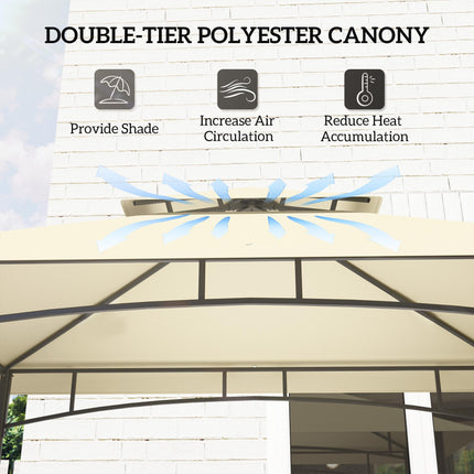 8 Foot Double Tiered BBQ Gazebo Canopy with Shelves & Storage - Beige