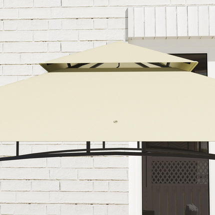 8 Foot Double Tiered BBQ Gazebo Canopy with Shelves & Storage - Beige