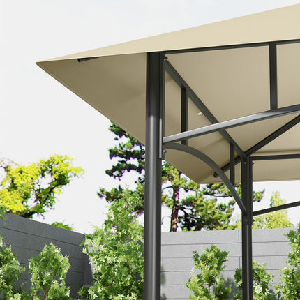 8 Foot Double Tiered BBQ Gazebo Canopy with Shelves & Storage - Beige