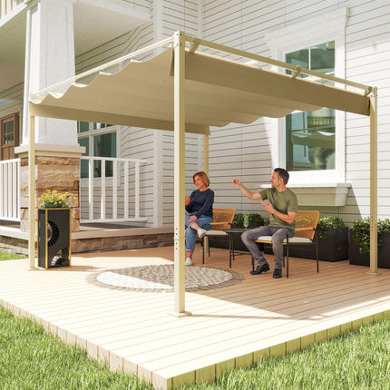 3 x 3 Metre Garden Pergola Kit with Retractable UPF30+ Canopy - Khaki
