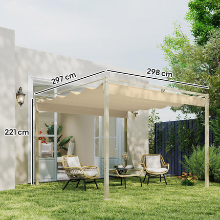 3 x 3 Metre Garden Pergola Kit with Retractable UPF30+ Canopy - Khaki