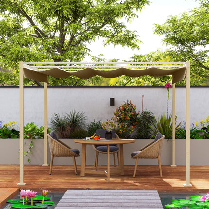 3 x 3 Metre Garden Pergola Kit with Retractable UPF30+ Canopy - Khaki