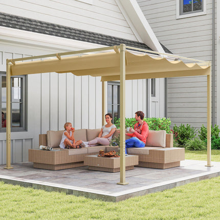 3 x 3 Metre Garden Pergola Kit with Retractable UPF30+ Canopy - Khaki