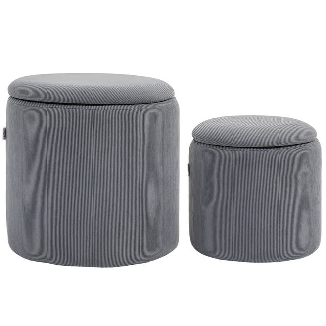 Modern Storage Ottoman Set with Removable Lids - Light Grey