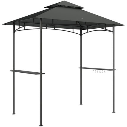 8 Foot Double Tiered BBQ Grill Gazebo with LED Lights - Dark Grey
