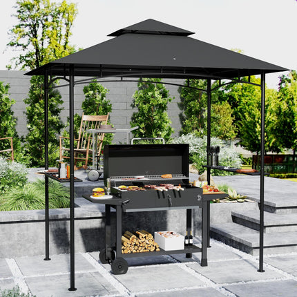 8 Foot Double Tiered BBQ Grill Gazebo with LED Lights - Dark Grey