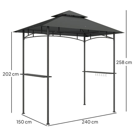 8 Foot Double Tiered BBQ Grill Gazebo with LED Lights - Dark Grey