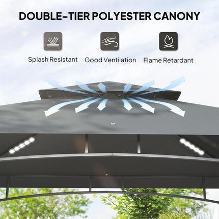 8 Foot Double Tiered BBQ Grill Gazebo with LED Lights - Dark Grey