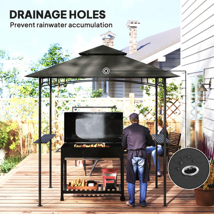 8 Foot Double Tiered BBQ Grill Gazebo with LED Lights - Dark Grey