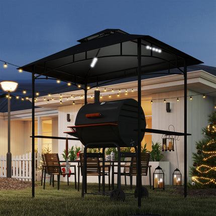 8 Foot Double Tiered BBQ Grill Gazebo with LED Lights - Dark Grey
