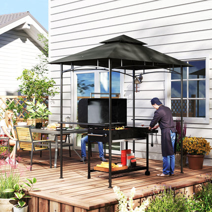 8 Foot Double Tiered BBQ Grill Gazebo with LED Lights - Dark Grey