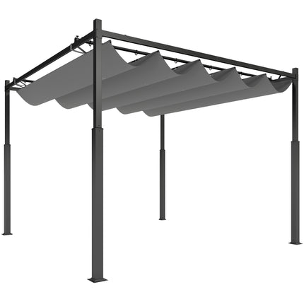 3 x 3 Metre Metal Pergola with Retractable Roof and Magnetic Fixing - Grey