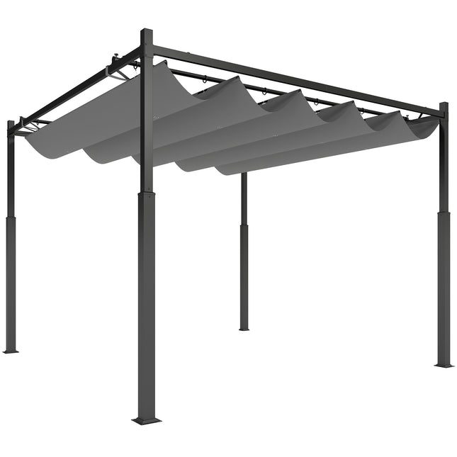 3 x 3 Metre Metal Pergola with Retractable Roof and Magnetic Fixing - Grey