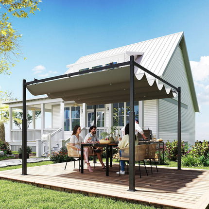 3 x 3 Metre Metal Pergola with Retractable Roof and Magnetic Fixing - Grey