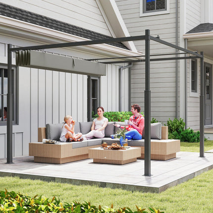3 x 3 Metre Metal Pergola with Retractable Roof and Magnetic Fixing - Grey