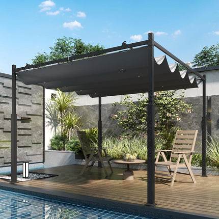 3 x 3 Metre Metal Pergola with Retractable Roof and Magnetic Fixing - Grey