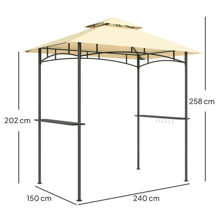 8 Foot Double Tiered BBQ Gazebo Shelter with LED Lights - Beige