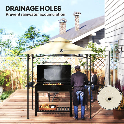 8 Foot Double Tiered BBQ Gazebo Shelter with LED Lights - Beige