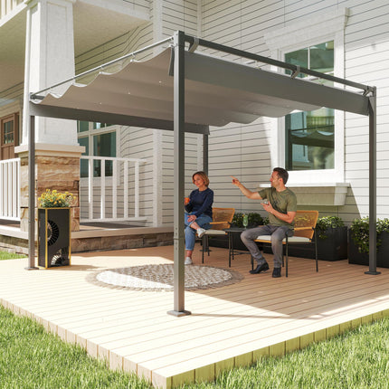 3 x 3 Metre Garden Pergola Kit with Retractable UPF30 Canopy - Grey