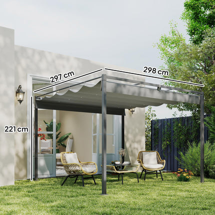 3 x 3 Metre Garden Pergola Kit with Retractable UPF30 Canopy - Grey