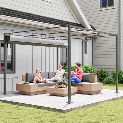 3 x 3 Metre Garden Pergola Kit with Retractable UPF30 Canopy - Grey