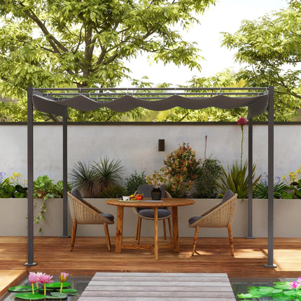 3 x 3 Metre Garden Pergola Kit with Retractable UPF30 Canopy - Grey
