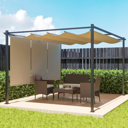 3 x 4m Metal Pergola with Retractable Roof and UPF30+ Shade - Beige
