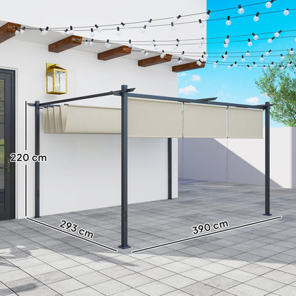 3 x 4m Metal Pergola with Retractable Roof and UPF30+ Shade - Beige