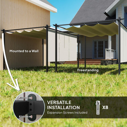 3 x 4m Metal Pergola with Retractable Roof and UPF30+ Shade - Beige