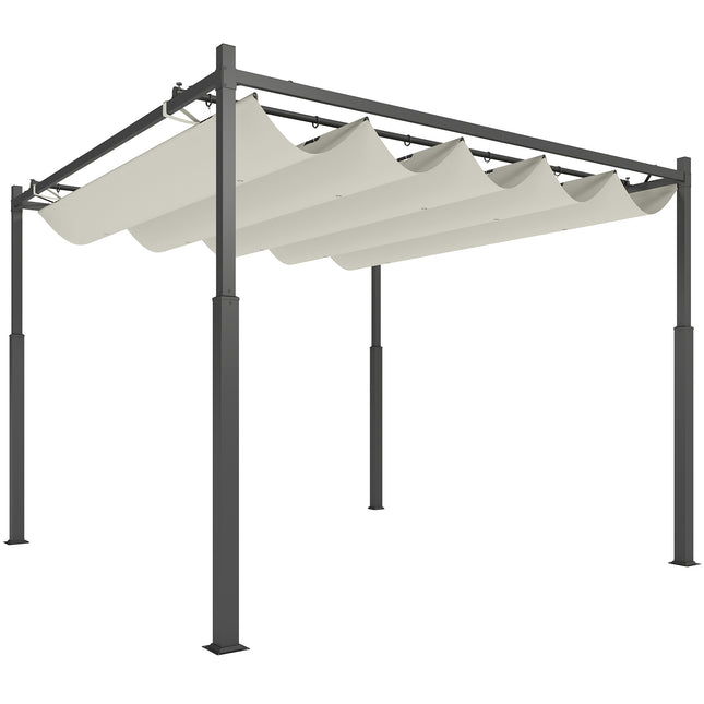 3 x 3 Metre Metal Pergola with Retractable UPF30+ Canopy - Cream White