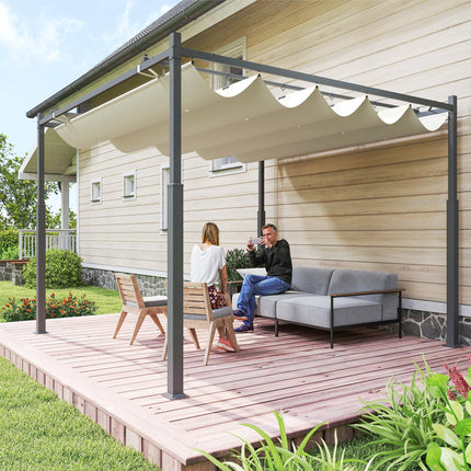 3 x 3 Metre Metal Pergola with Retractable UPF30+ Canopy - Cream White