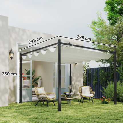 3 x 3 Metre Metal Pergola with Retractable UPF30+ Canopy - Cream White