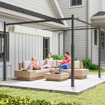 3 x 3 Metre Metal Pergola with Retractable UPF30+ Canopy - Cream White