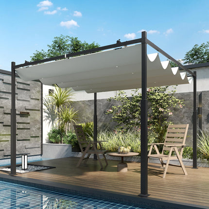 3 x 3 Metre Metal Pergola with Retractable UPF30+ Canopy - Cream White