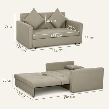 2 Seater Sofa Bed with Hidden Storage, Pull Out Convertible Bed Settee, Modern S