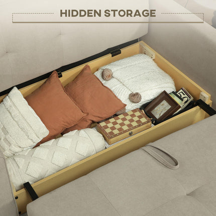 2 Seater Sofa Bed with Hidden Storage, Pull Out Convertible Bed Settee, Modern S