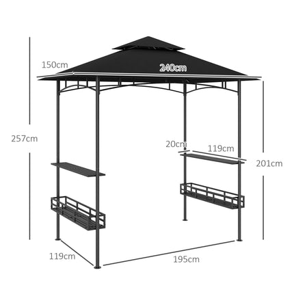 BBQ Grill Gazebo 150x240cm with Shelves and Baskets - Grey Polyester Canopy