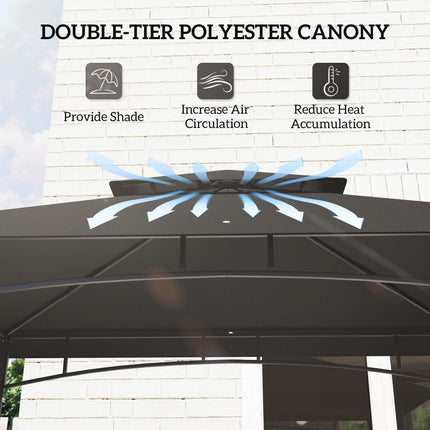 BBQ Grill Gazebo 150x240cm with Shelves and Baskets - Grey Polyester Canopy