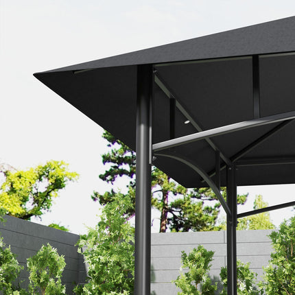 BBQ Grill Gazebo 150x240cm with Shelves and Baskets - Grey Polyester Canopy