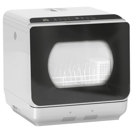 Mini Tabletop Dishwasher with 6L Water Tank, 6 Programs, Touch Control & LED Display, 4 Place Settings - Silver Tone