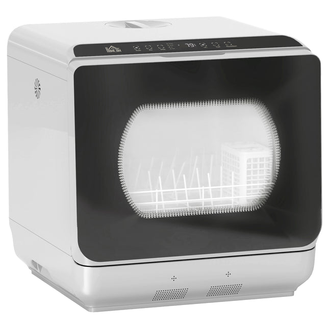 Mini Tabletop Dishwasher with 6L Water Tank, 6 Programs, Touch Control & LED Display, 4 Place Settings - Silver Tone