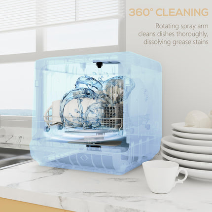Mini Tabletop Dishwasher with 6L Water Tank, 6 Programs, Touch Control & LED Display, 4 Place Settings - Silver Tone