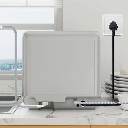 Mini Tabletop Dishwasher with 6L Water Tank, 6 Programs, Touch Control & LED Display, 4 Place Settings - Silver Tone